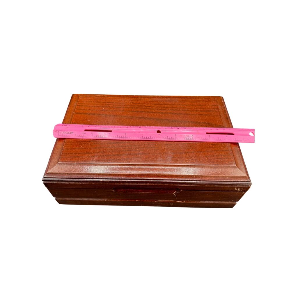 💍 Vintage Wooden Jewelry Box Tan Velvet Lined Necklace Ring Storage Organizer - Picture 5 of 7